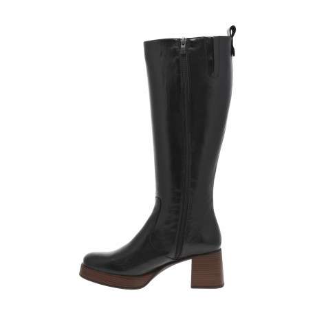 Bottes en cuir noires à talon décroché moyen effet bois et à zip latéral - Image 3