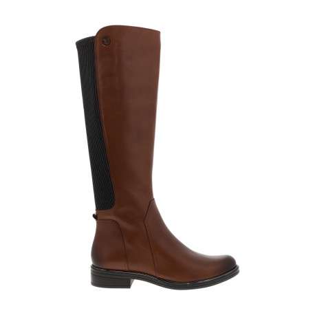 Bottes en cuir cognac avec semelle à talon décroché bas et fermeture à zip