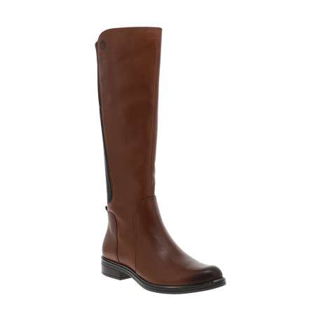 Bottes en cuir cognac avec semelle à talon décroché bas et fermeture à zip - Image 2