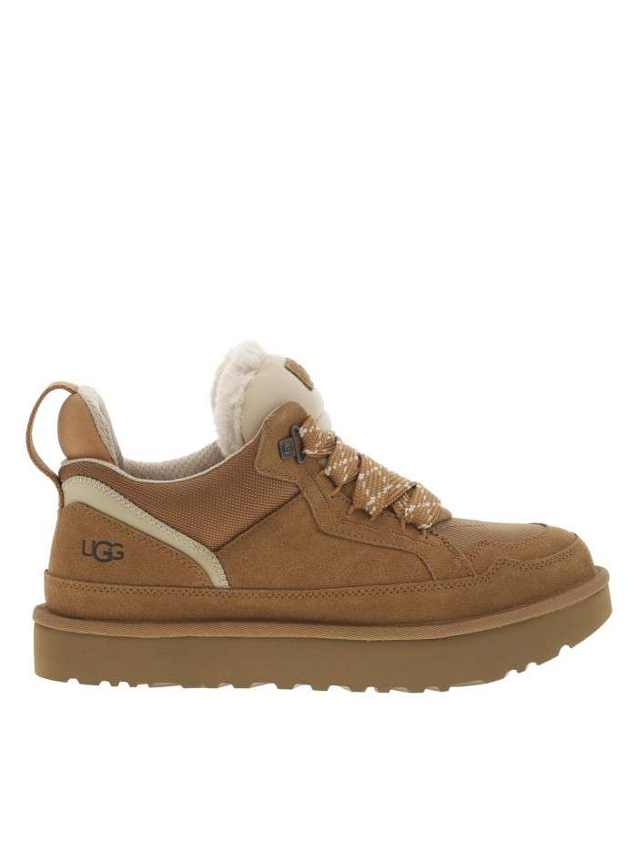 Sneakers en cuir camel à talon plat avec pourvues d'une languette rembourrés