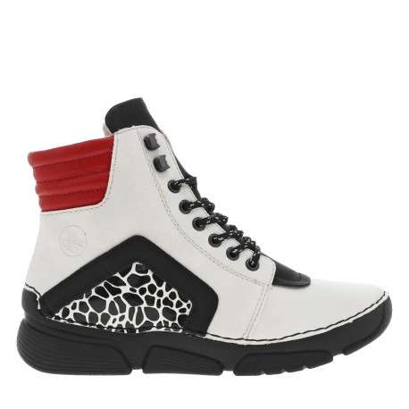 Bottines écrues à talon compensé bas avec des lacets et un zip latéral