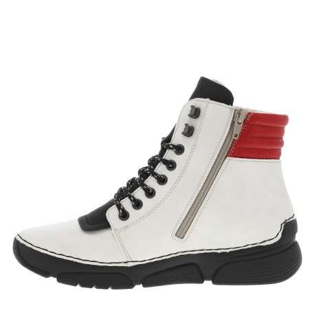 Bottines écrues à talon compensé bas avec des lacets et un zip latéral - Image 3