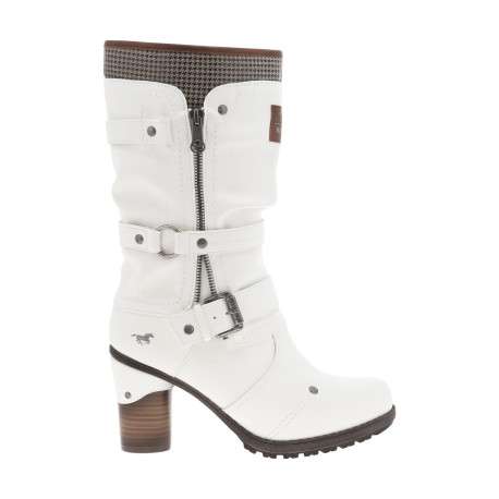 Bottes blanches à talon décroché haut avec des boucles à ardillons