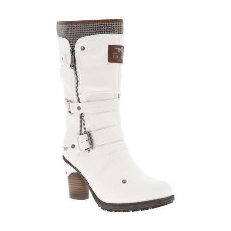 Bottes blanches à talon décroché haut avec des boucles à ardillons - Image 2