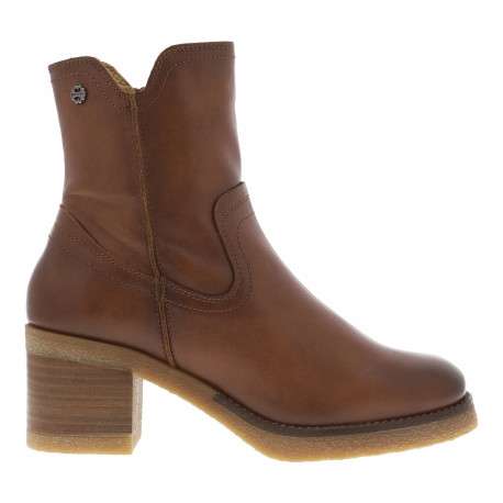 Boots en cuir cognac à talon décroché moyen avec un bout de pied arrondi