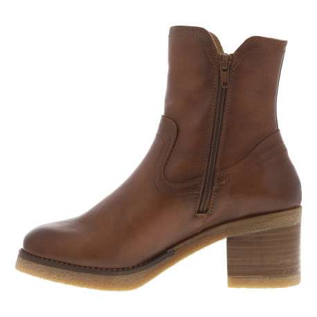 Boots en cuir cognac à talon décroché moyen avec un bout de pied arrondi - Image 3