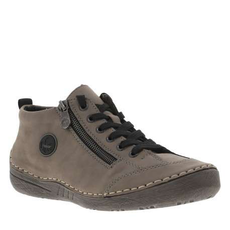 Bottines taupe à semelle griffées plates avec lacets plats noirs - Image 2