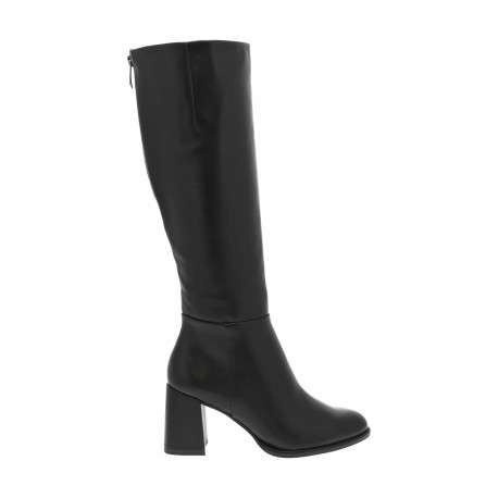 Bottes en cuir noires pourvues de fermetures zippées et du logo de la marque