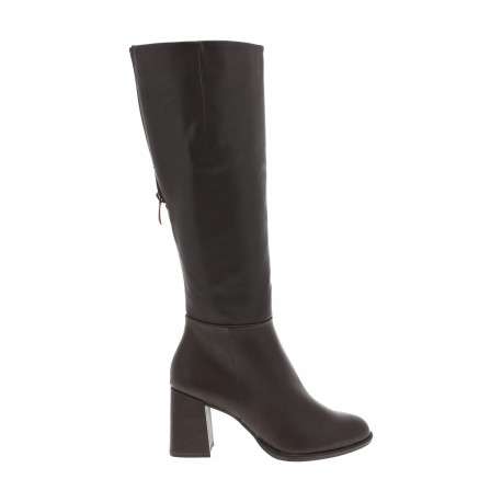 Bottes chocolat à talon décroché haut avec un zip et marque gravée