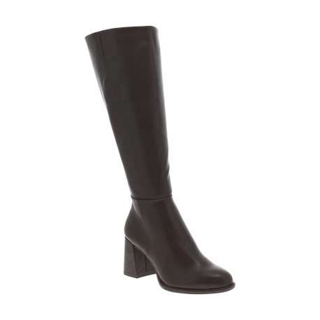 Bottes chocolat à talon décroché haut avec un zip et marque gravée - Image 2