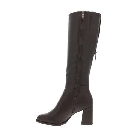 Bottes chocolat à talon décroché haut avec un zip et marque gravée - Image 3