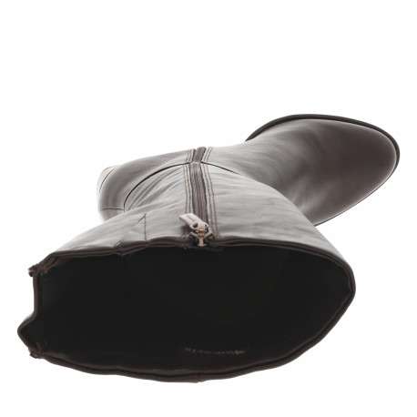 Bottes chocolat à talon décroché haut avec un zip et marque gravée - Image 5
