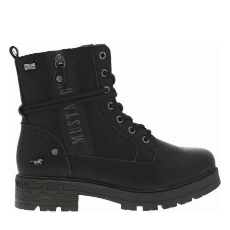 Bottines noires à talon décroché bas avec un zip et des lacets ronds