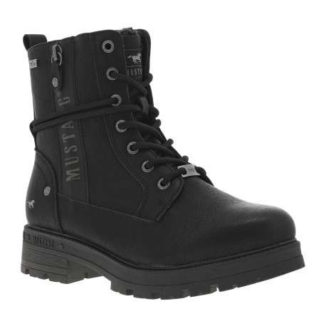 Bottines noires à talon décroché bas avec un zip et des lacets ronds - Image 2