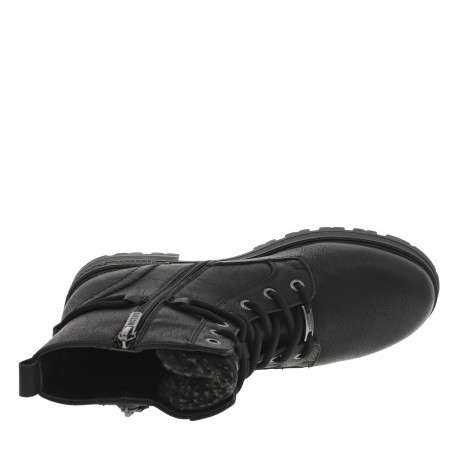 Bottines noires à talon décroché bas avec un zip et des lacets ronds - Image 5