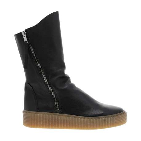 Boots en cuir noires avec semelle à talon compensé bas et glissières