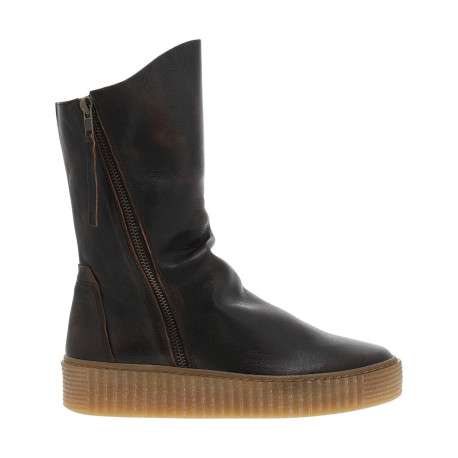 Boots en cuir marron avec semelle à talon compensé bas et glissières