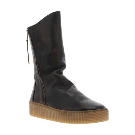 Boots en cuir marron avec semelle à talon compensé bas et glissières - Image 2