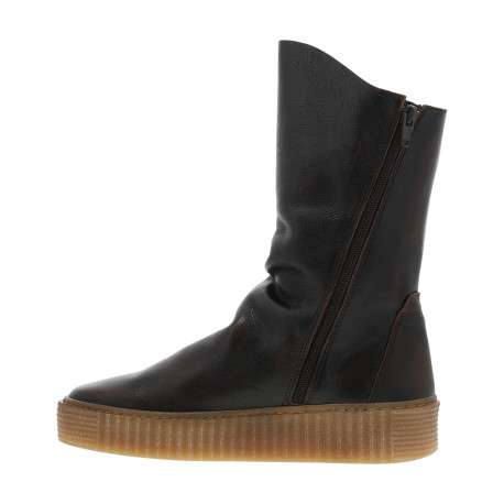 Boots en cuir marron avec semelle à talon compensé bas et glissières - Image 3