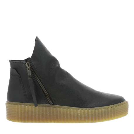 Boots en cuir kaki avec semelle à talon compensé bas et glissières