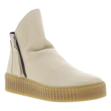 Boots en cuir blanc cassé avec semelle à talon compensé bas et glissières - Image 2