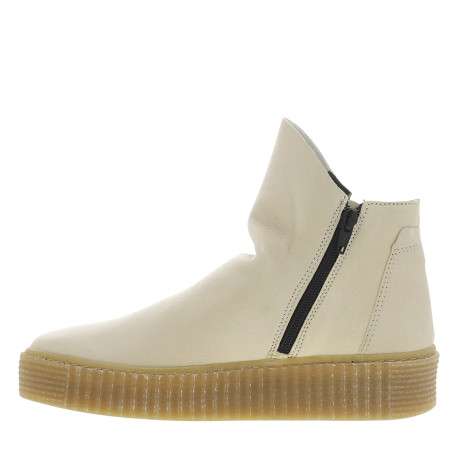 Boots en cuir blanc cassé avec semelle à talon compensé bas et glissières - Image 3