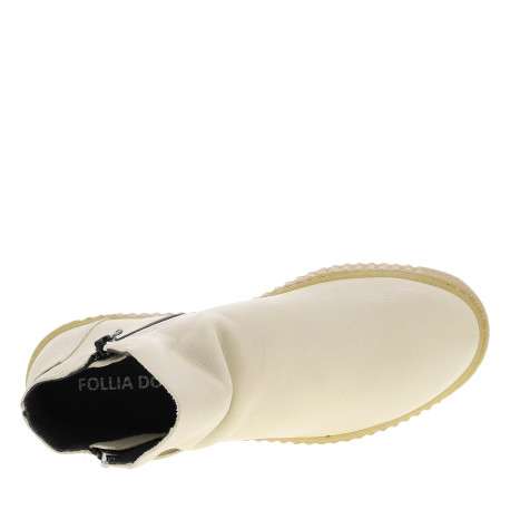 Boots en cuir blanc cassé avec semelle à talon compensé bas et glissières - Image 5