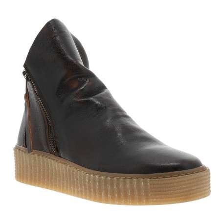 Boots en cuir marron avec semelle à talon compensé bas et glissières - Image 2