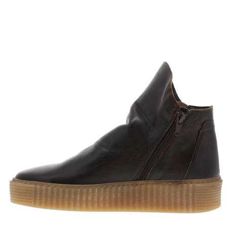Boots en cuir marron avec semelle à talon compensé bas et glissières - Image 3