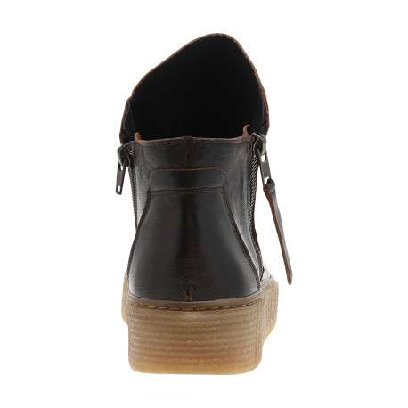 Boots en cuir marron avec semelle à talon compensé bas et glissières - Image 4