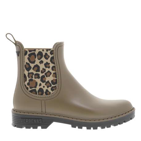 Boots taupe à talon décroché bas et à soufflets élastiqués à motif léopard