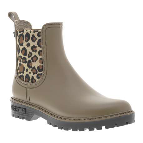 Boots taupe à talon décroché bas et à soufflets élastiqués à motif léopard - Image 2