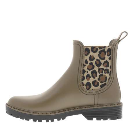 Boots taupe à talon décroché bas et à soufflets élastiqués à motif léopard - Image 3