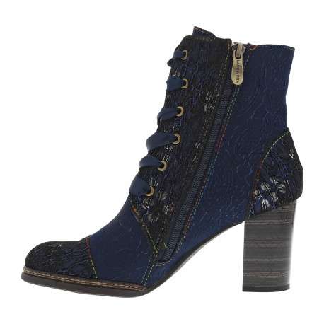 Bottines bleues à talon bloc et à lacets rubans et zip avec clous et perles - Image 3