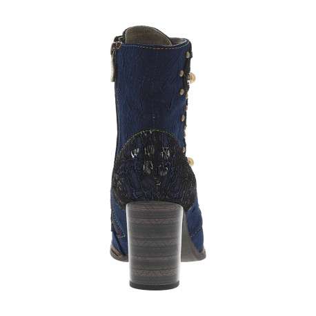 Bottines bleues à talon bloc et à lacets rubans et zip avec clous et perles - Image 4