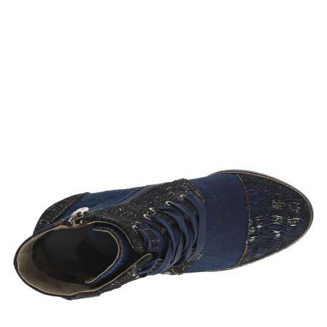 Bottines bleues à talon bloc et à lacets rubans et zip avec clous et perles - Image 5