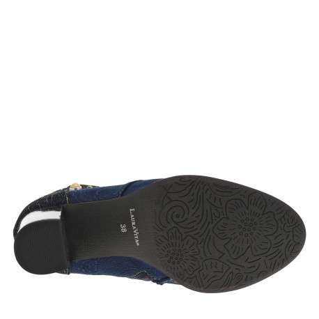 Bottines bleues à talon bloc et à lacets rubans et zip avec clous et perles - Image 6