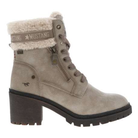 Bottines beiges à talon décroché moyen avec des lacets et un zip latéral