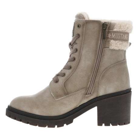 Bottines beiges à talon décroché moyen avec des lacets et un zip latéral - Image 3