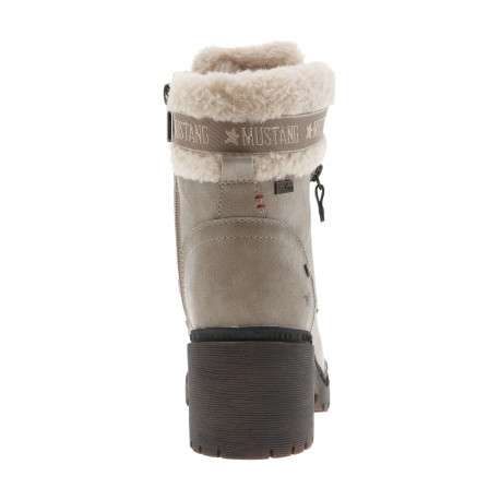 Bottines beiges à talon décroché moyen avec des lacets et un zip latéral - Image 4