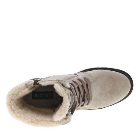 Bottines beiges à talon décroché moyen avec des lacets et un zip latéral - Image 5