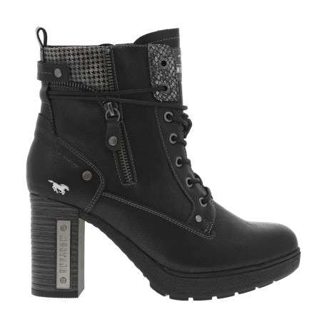 Bottines noires à talon décroché haut avec un zip et des lacets ronds