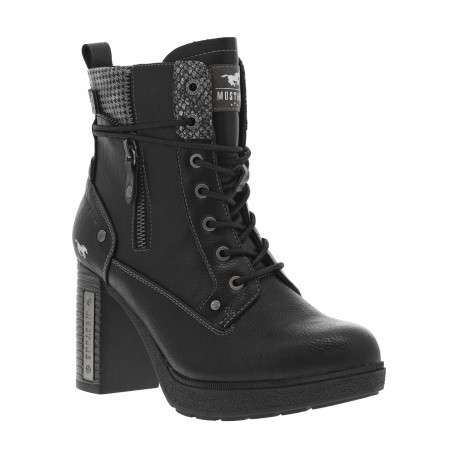 Bottines noires à talon décroché haut avec un zip et des lacets ronds - Image 2