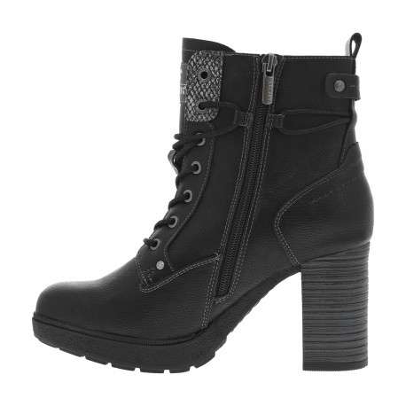 Bottines noires à talon décroché haut avec un zip et des lacets ronds - Image 3