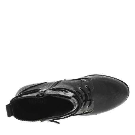 Bottines noires à talon décroché haut avec un zip et des lacets ronds - Image 5