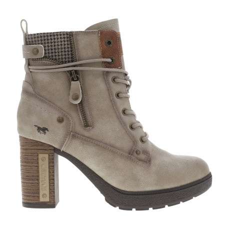 Bottines écrues à talon décroché haut avec un zip et des lacets ronds