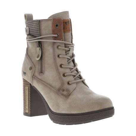 Bottines écrues à talon décroché haut avec un zip et des lacets ronds - Image 2