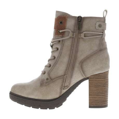 Bottines écrues à talon décroché haut avec un zip et des lacets ronds - Image 3