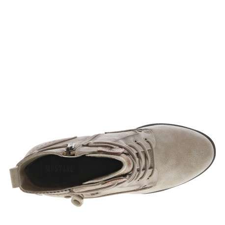 Bottines écrues à talon décroché haut avec un zip et des lacets ronds - Image 5