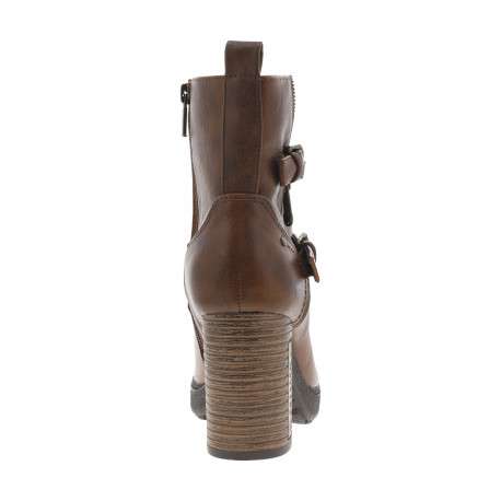 Boots brunes à talon décroché haut avec un zip et soufflet et boucles décoratifs - Image 4